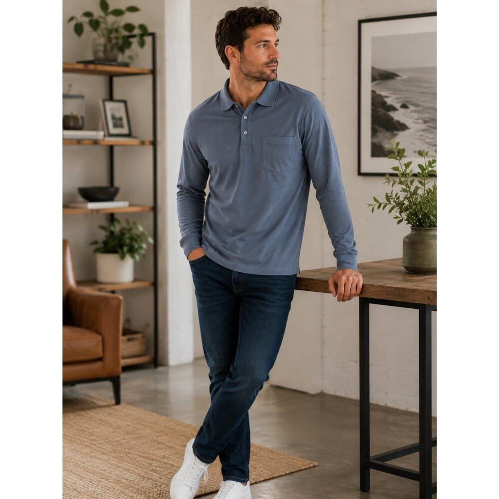 Goodfellow & Co Men's XL Blue Long Sleeve Pocket Polo Shirt